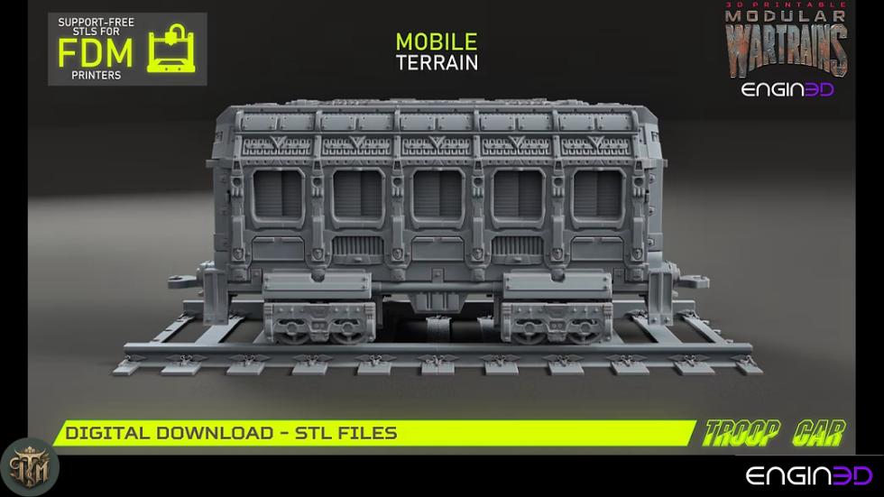 Modular War Train Troop Car 32mm - Terrain, Sci-Fi Wargaming Kit, Vehicle, Grimdark, DND