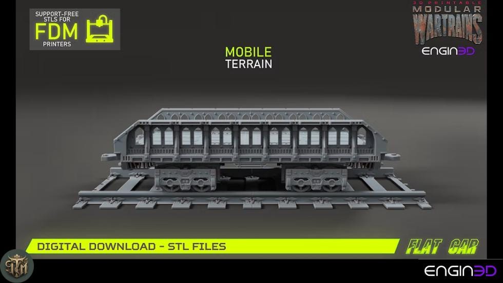 Modular War Train Flat Car 32mm - Terrain, Sci-Fi Wargaming Kit, Vehicle, Grimdark, DND