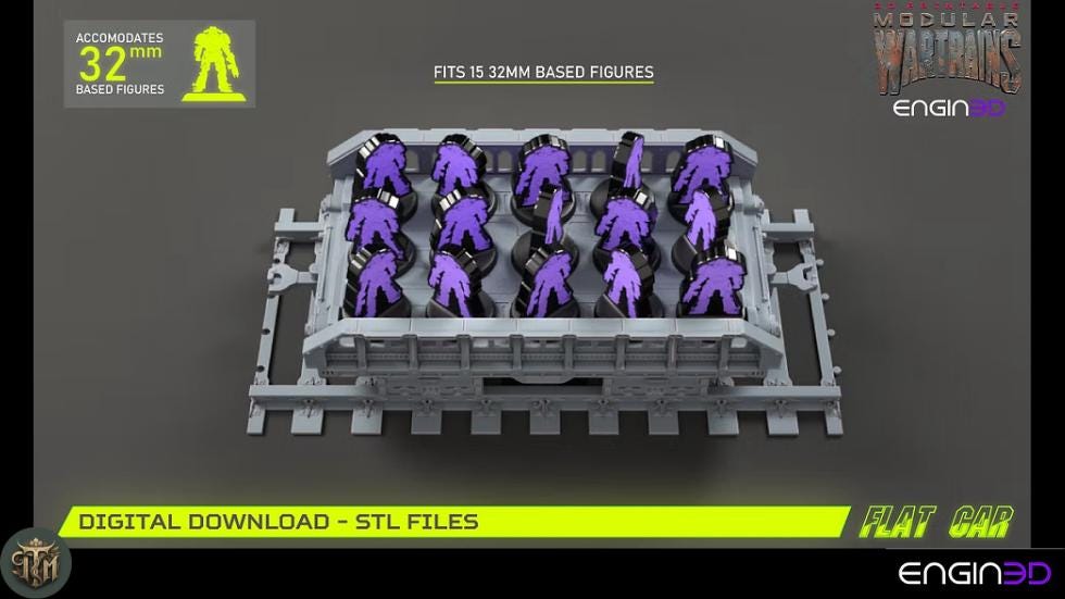 Modular War Train Flat Car 32mm - Terrain, Sci-Fi Wargaming Kit, Vehicle, Grimdark, DND