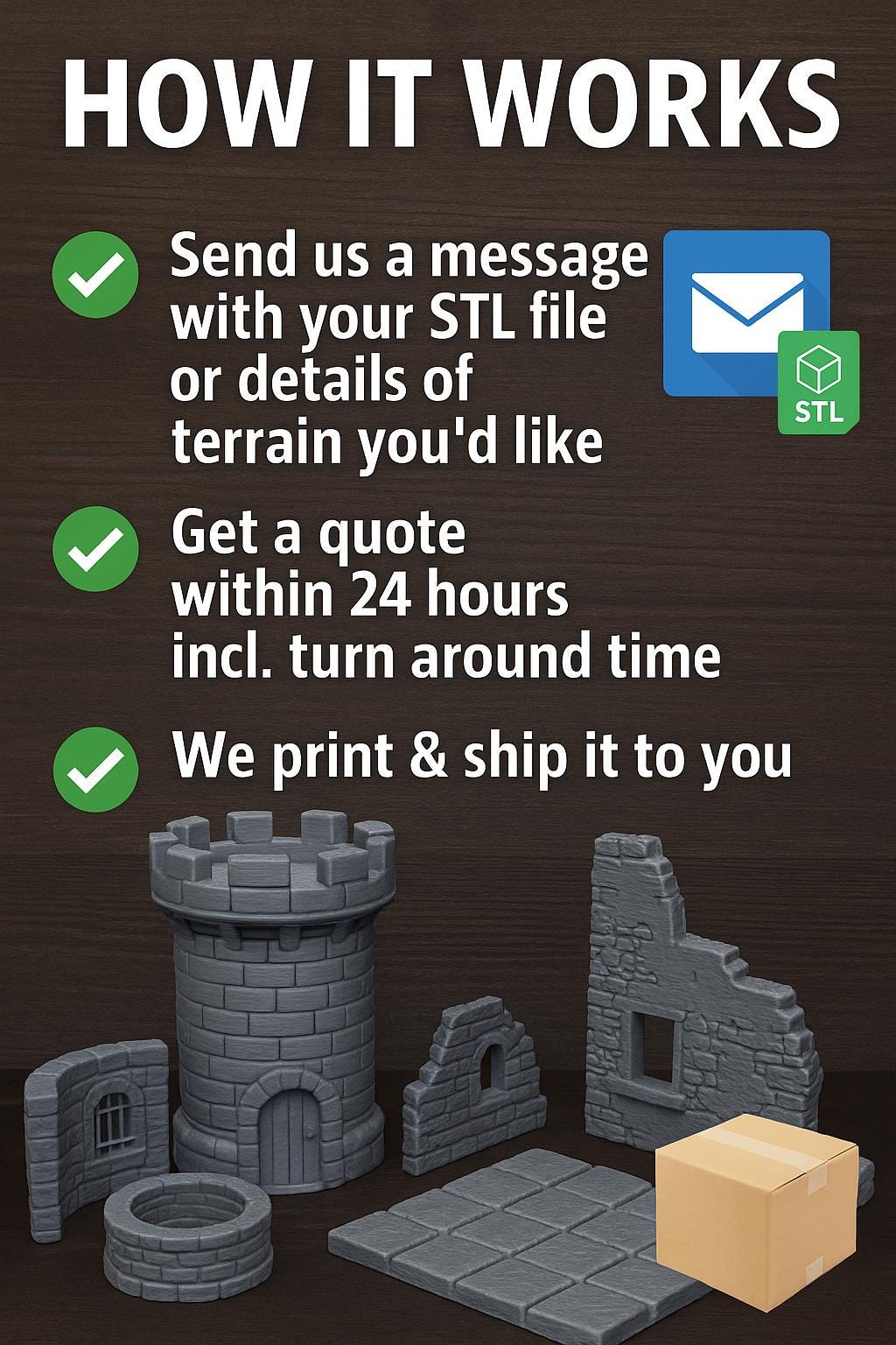 Custom 3D Printed Tabletop Terrain | Personalized Scenery for DND, 40k, Pathfinder, Tabletop Gaming | STL Printing Service