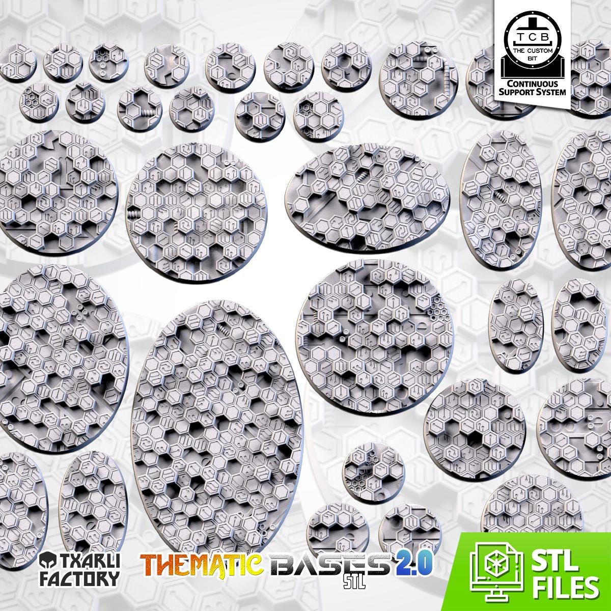 Cyberhex Bases | Txarli Factory | Round/Oval | Miniature | Resin Print | Mini
