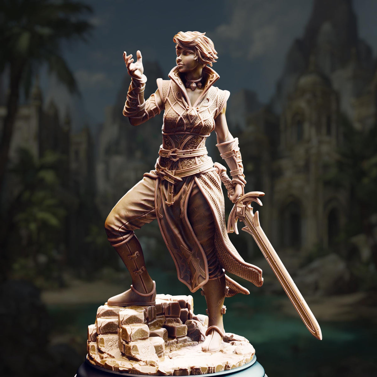 Half-Elf Hexblade - Karisia of Timberly 32mm Resin Miniature D&D 3D Print DND Desert