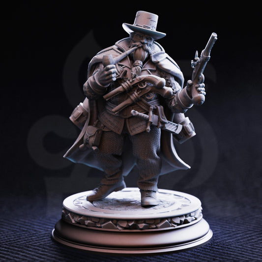 Dwarven Gunslinger - Torgrik Tall Hat 32mm Resin Miniature D&D 3D Print DND Victorian