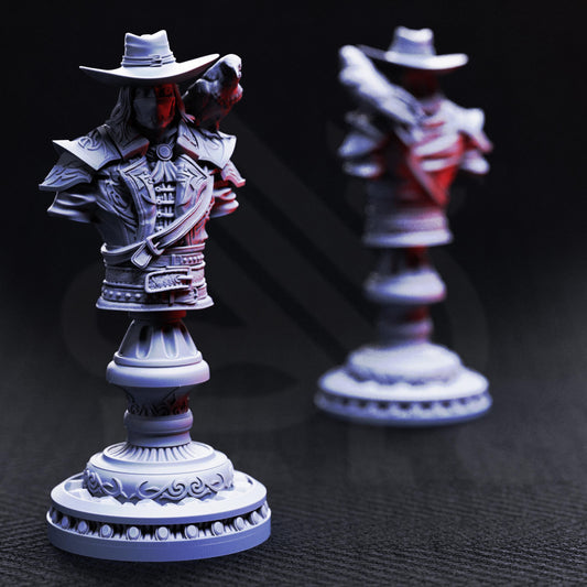 BUST Vampire Hunter Gunslinger - Arkham Ravenswood 32mm Resin Miniature D&D 3D Print DND Vampire
