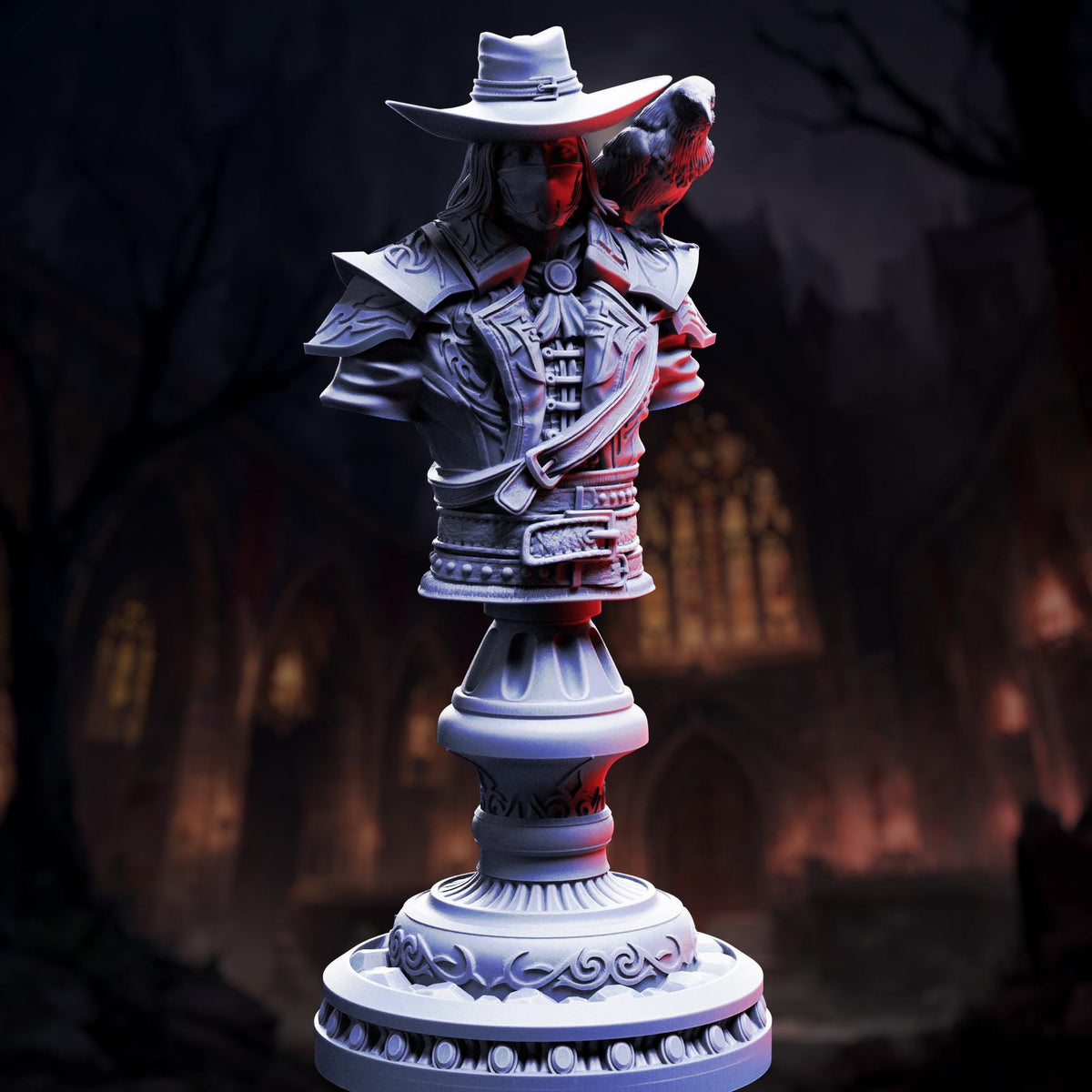 BUST Vampire Hunter Gunslinger - Arkham Ravenswood 32mm Resin Miniature D&D 3D Print DND Vampire