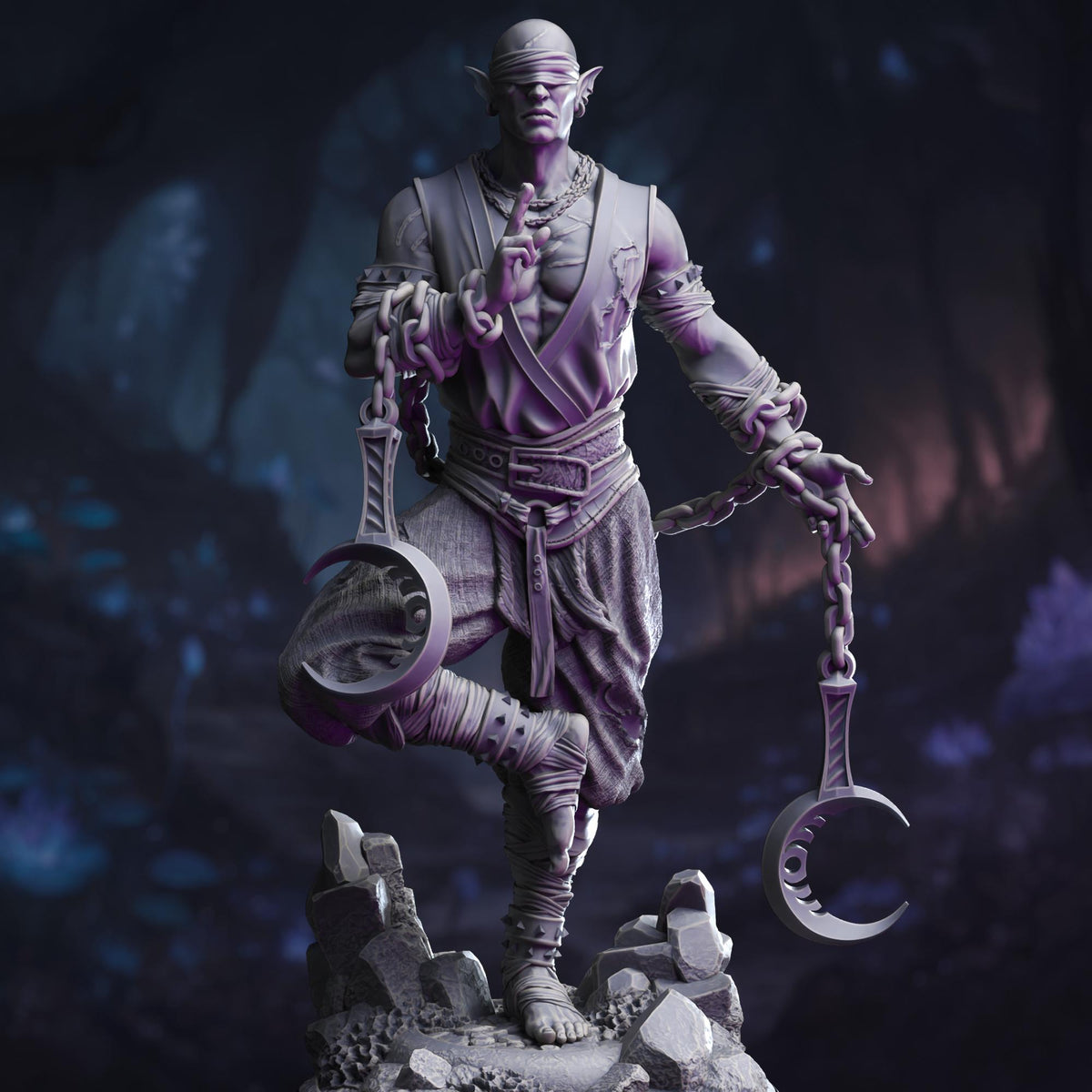Drow Lunar Monk - Uxas the Reborn 32mm Resin Miniature D&D 3D Print DND Moon