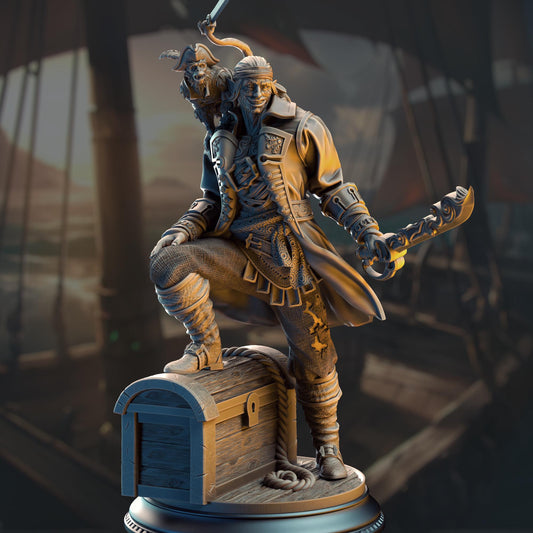 Water Genasi Pirate Scoundrel - Ervin "Wave Dancer" Barton 32mm Resin Miniature D&D 3D Print DND