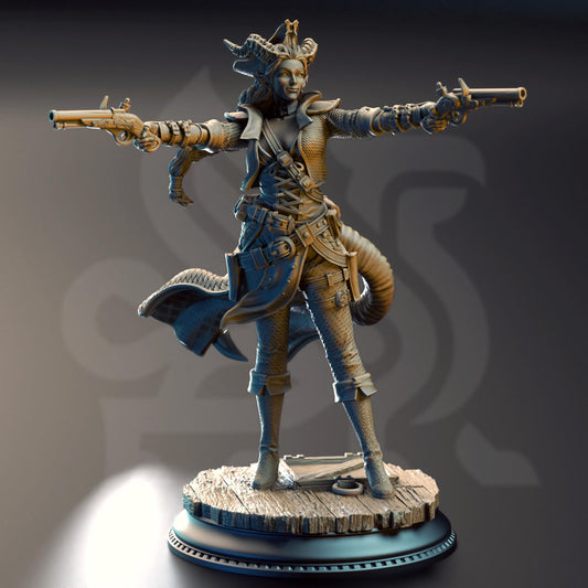 Pirate Tiefling Gunslinger - Trixie “Sureshot” Kelpie 32mm Resin Miniature D&D 3D Print DND