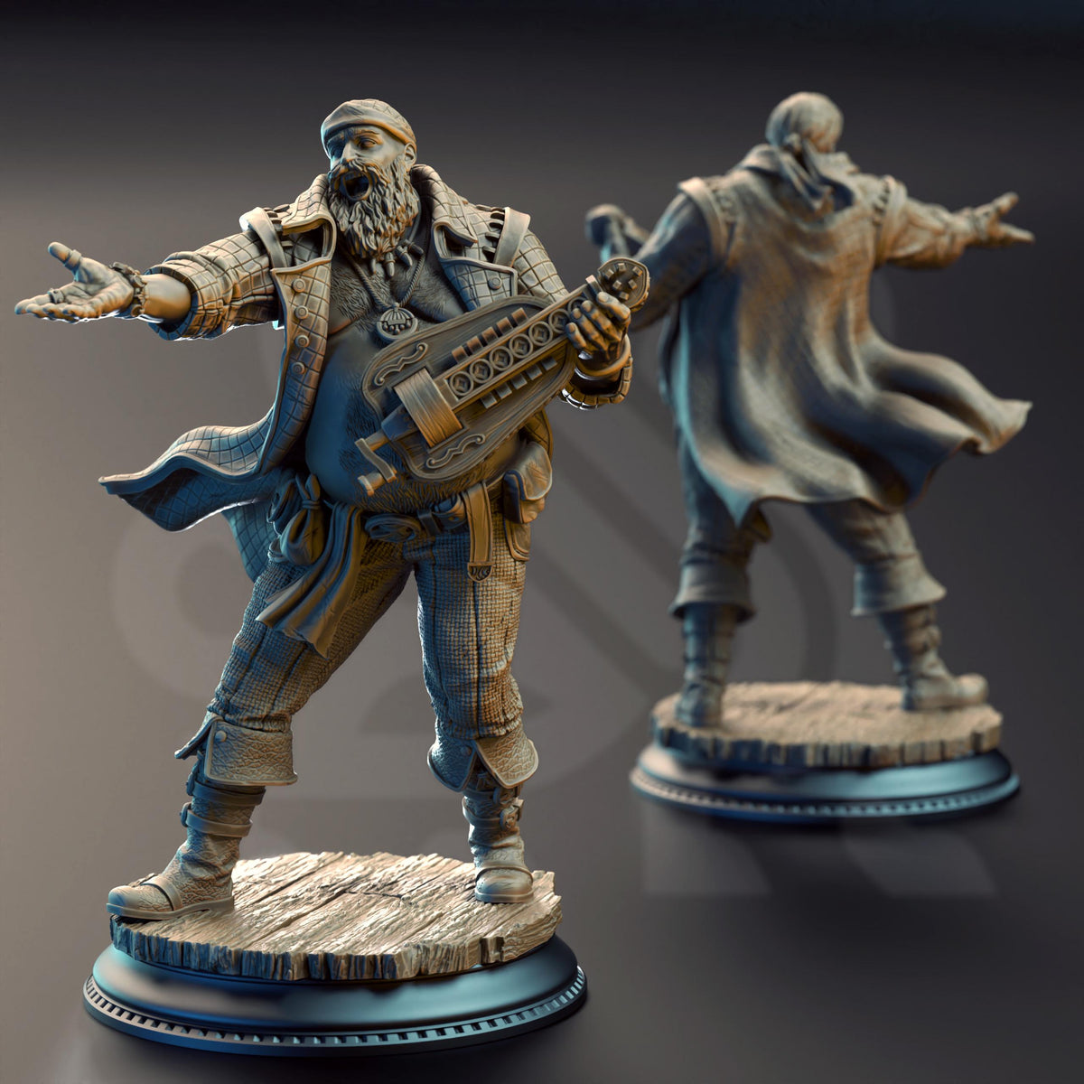 Hurdy Gurdy Pirate Bard - Bossman Bill 32mm Resin Miniature D&D 3D Print DND