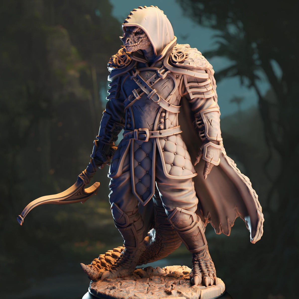 Black Dragonborn Ranger - Gelzik Pad-Foot 32mm Resin Miniature D&D 3D Print DND Dragonfolk