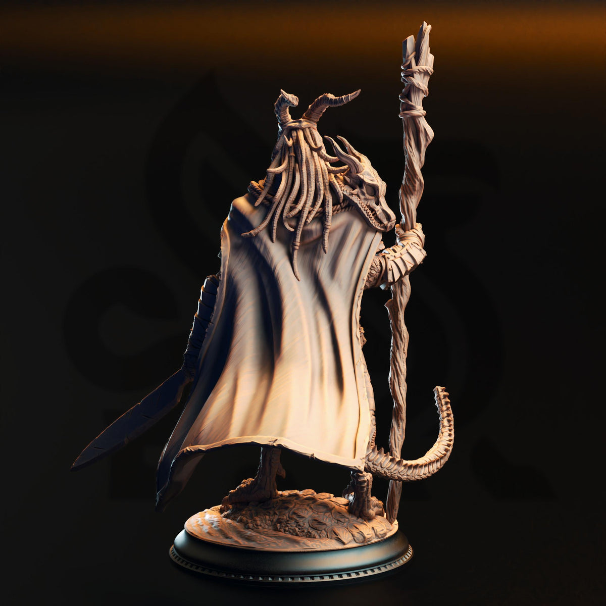 Black Dragonborn Druid Horzin Ashen-Palm 32mm Resin Miniature D&D 3D Print DND Dragonfolk