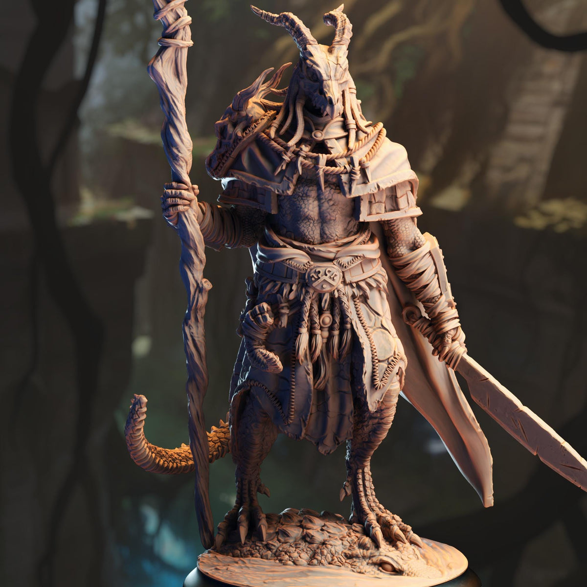 Black Dragonborn Druid Horzin Ashen-Palm 32mm Resin Miniature D&D 3D Print DND Dragonfolk