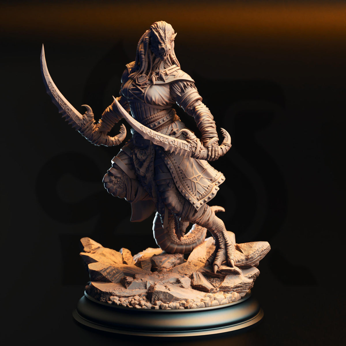 Black Dragonborn Rogue - Kijaa Shadowblade 32mm Resin Miniature D&D 3D Print DND Dragonfolk