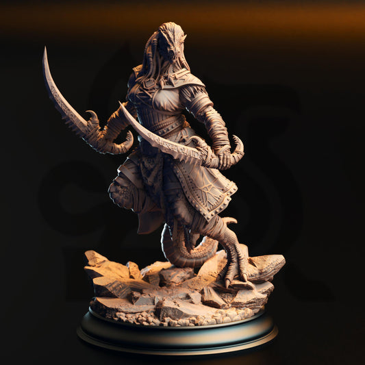 Black Dragonborn Rogue - Kijaa Shadowblade 32mm Resin Miniature D&D 3D Print DND Dragonfolk