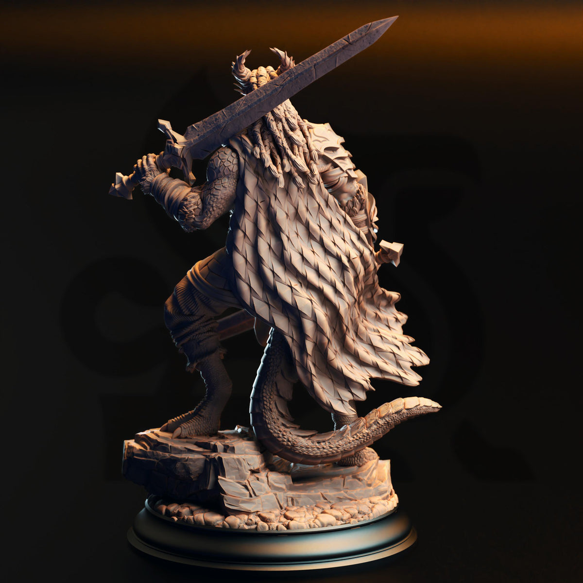 Black Dragonborn Barbarian - Skraa Dark-Eye 32mm Resin Miniature D&D 3D Print DND Dragonfolk