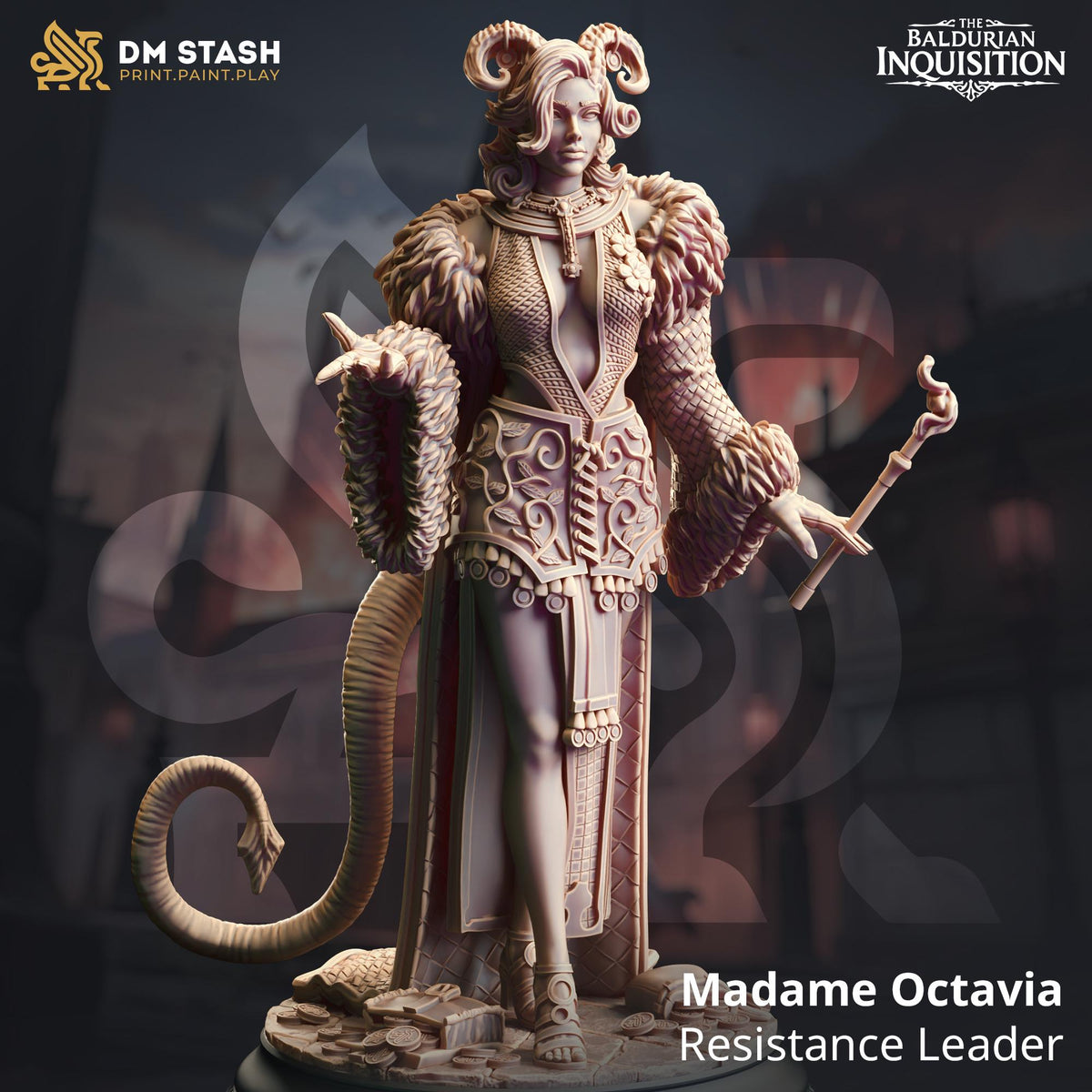 Tiefling Alluring Sorceress - Madame Octavia 32mm Resin Miniature D&D 3D Print DND Spanish