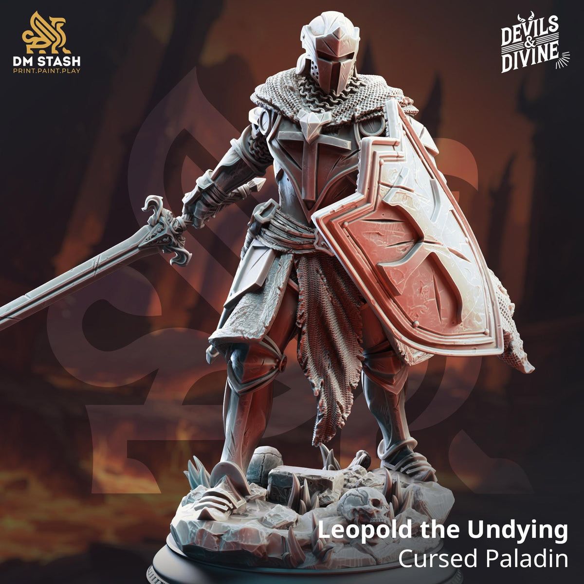 Cursed Paladin of Vengeance - Leopold the Undying 32mm Resin Miniature D&D 3D Print DND Monster