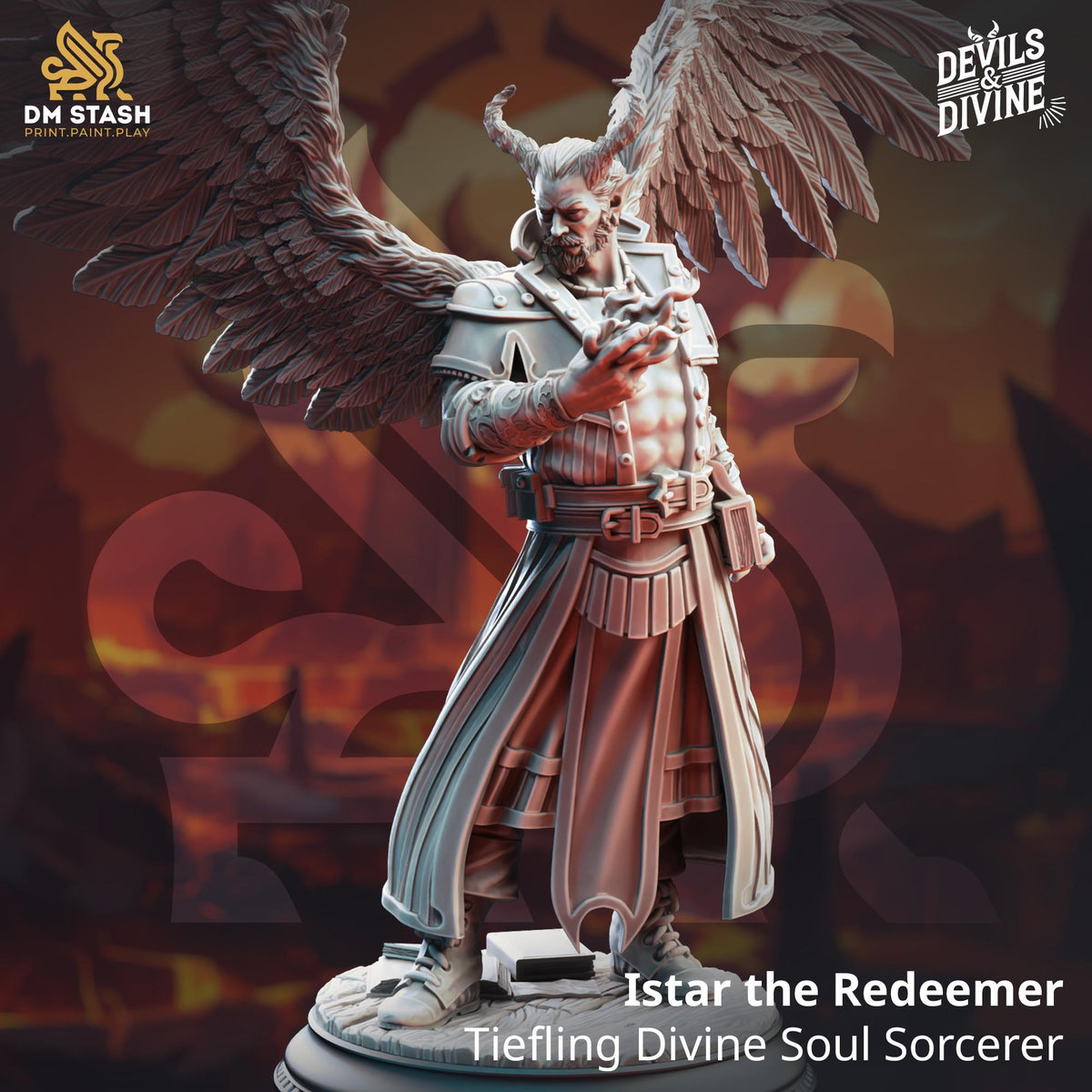 Tiefling Divine Soul Sorcerer - Istar the Redeemer 32mm Resin Miniature D&D 3D Print DND Monster