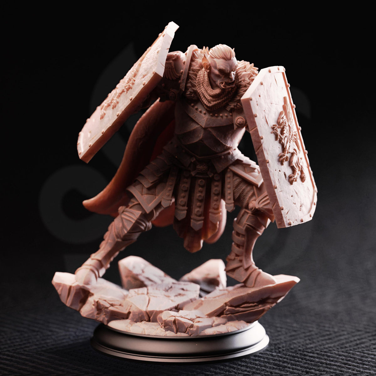 Orc Vanguard - Trenon Two Shields 32mm Resin Miniature D&D 3D Print DND Mage