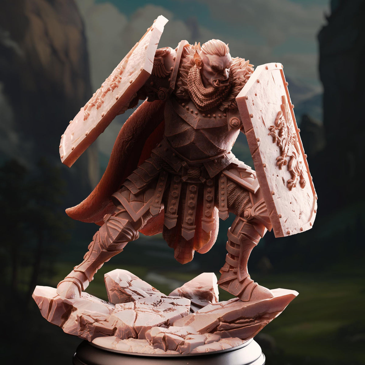 Orc Vanguard - Trenon Two Shields 32mm Resin Miniature D&D 3D Print DND Mage