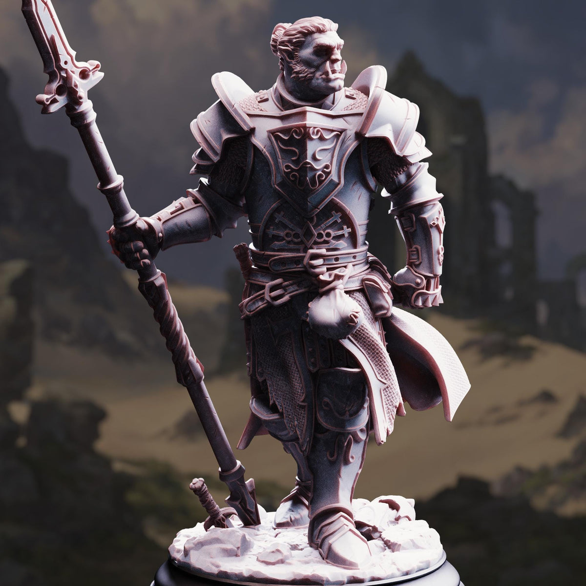Orc Paladin - Krunthar 32mm Resin Miniature D&D 3D Print DND Knight