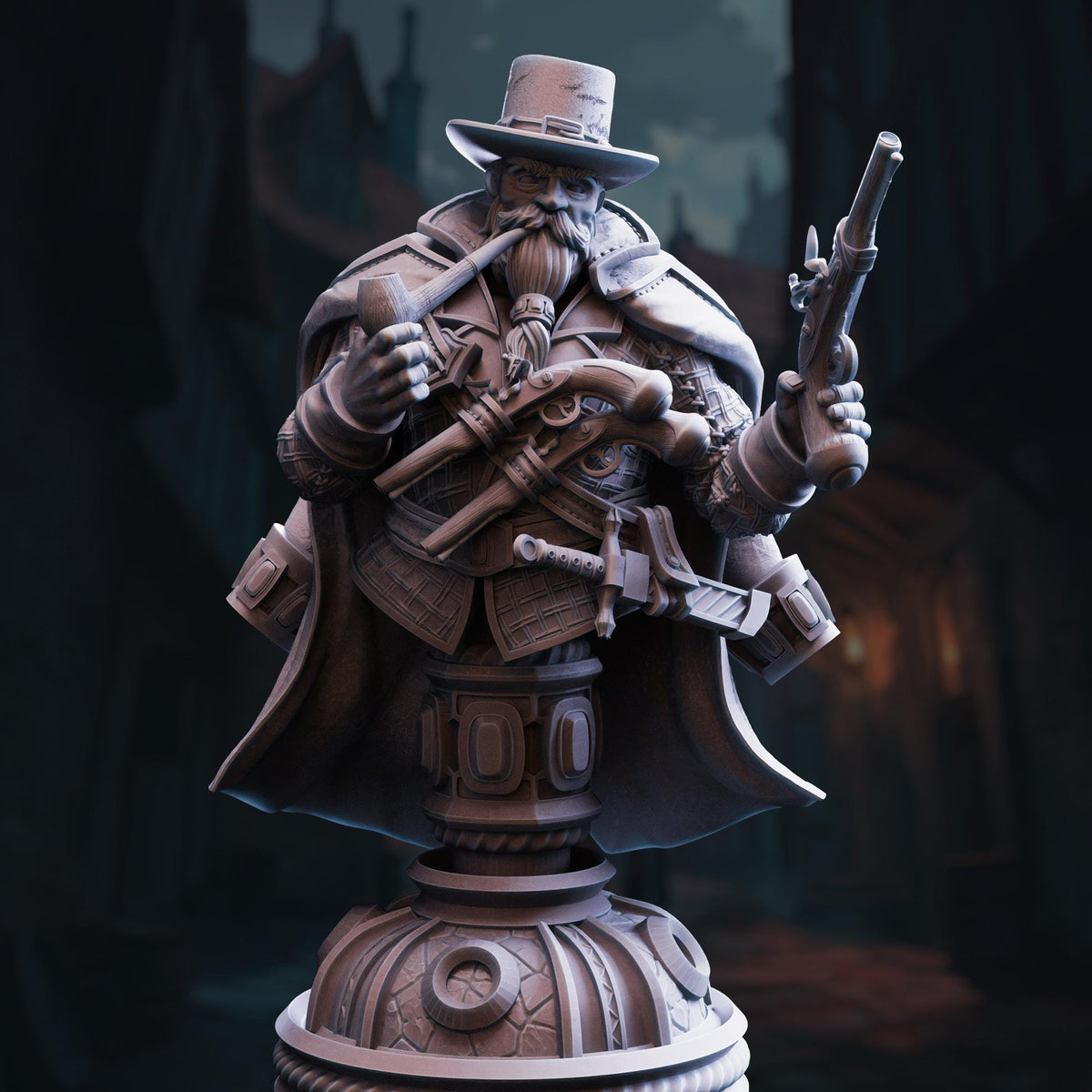 BUST Dwarven Gunslinger - Torgrik Tall Hat 32mm Resin Miniature D&D 3D Print DND Victorian