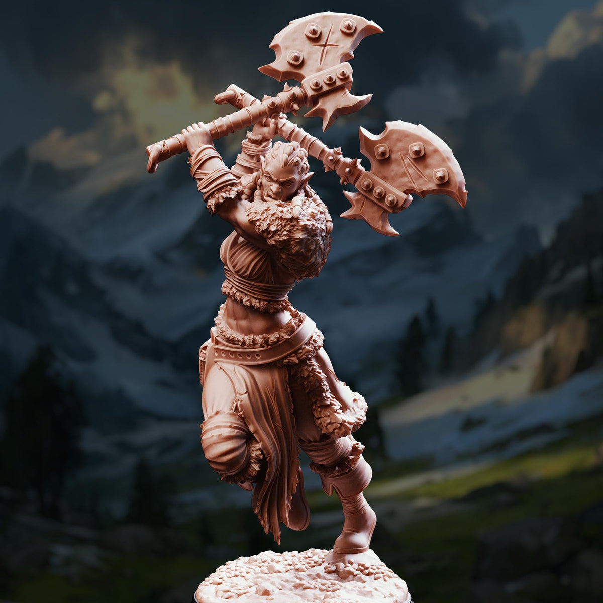 Half-Orc Barbarian - Tekrana of the Bloodfangs 32mm Resin Miniature D&D 3D Print DND