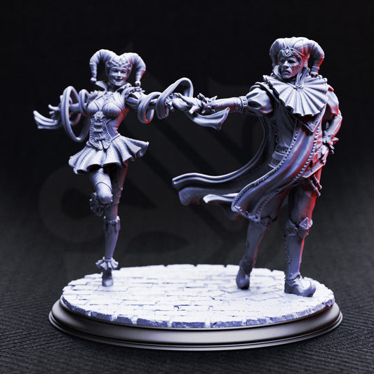 Vampire Jester Lovers - Sanguine and Melancholy 32mm Resin Miniature D&D 3D Print DND Vampire