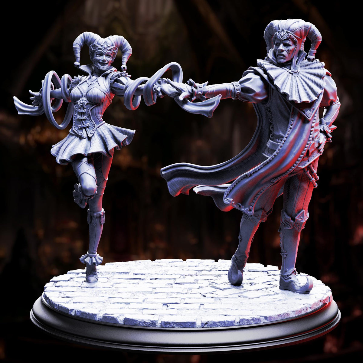 Vampire Jester Lovers - Sanguine and Melancholy 32mm Resin Miniature D&D 3D Print DND Vampire