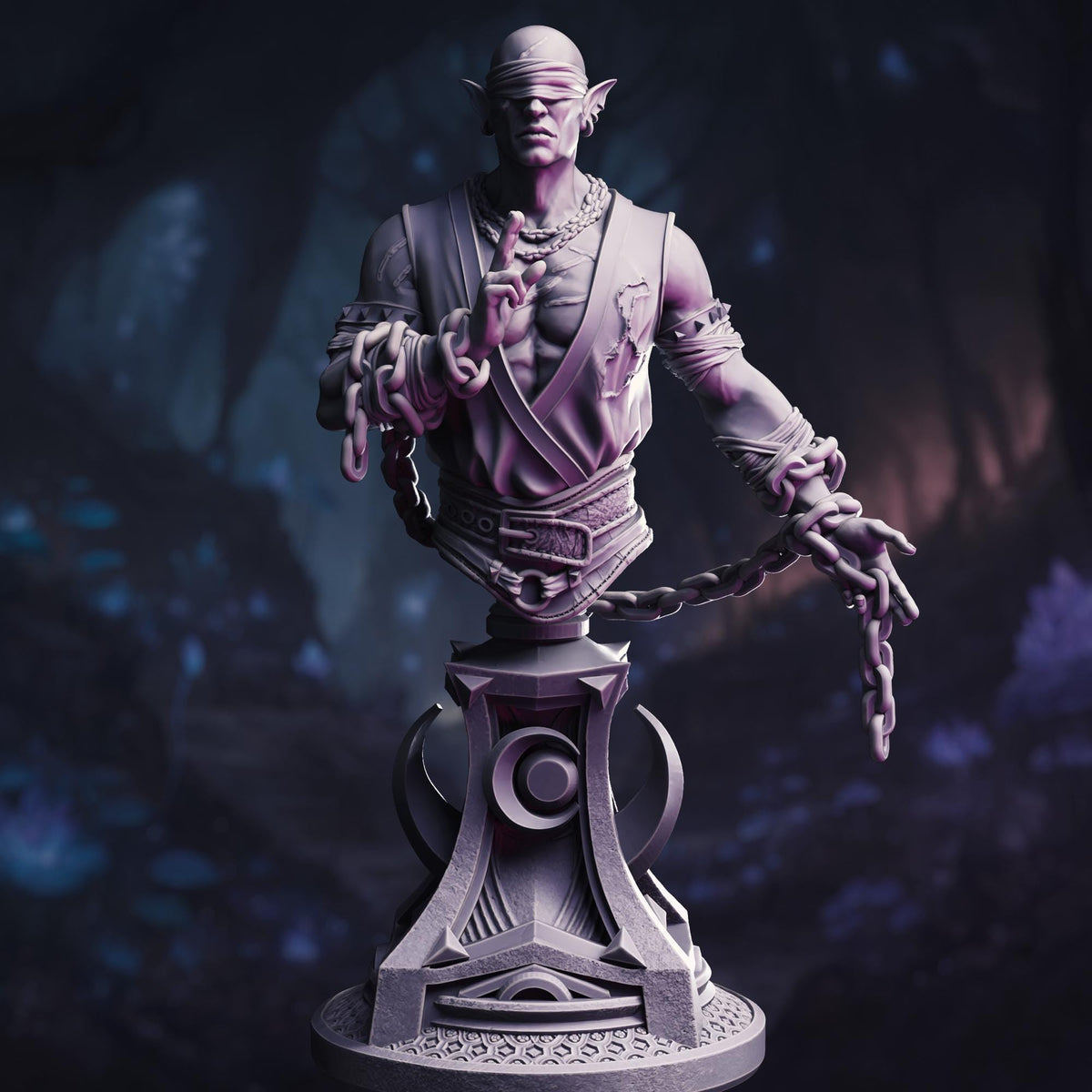 BUST Blind Drow Moon Monk - Uxas Vergos 32mm Resin Miniature D&D 3D Print DND Moon