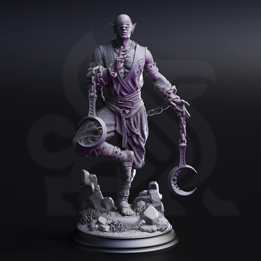 Drow Lunar Monk - Uxas the Reborn 32mm Resin Miniature D&D 3D Print DND Moon