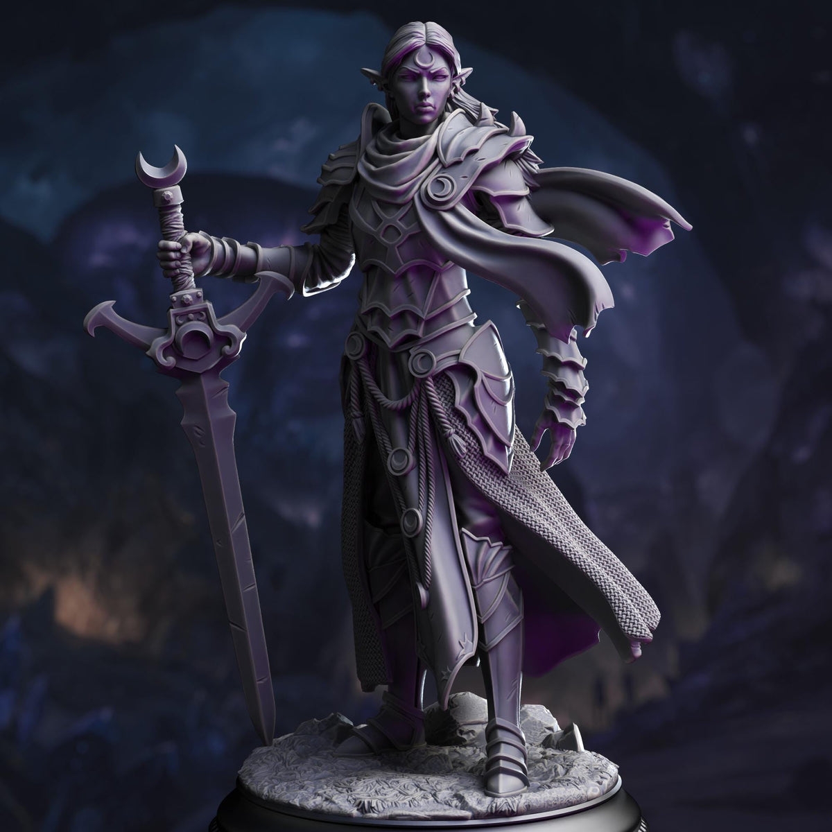 Drow Paladin of the Moon - Ilnia Vasrith 32mm Resin Miniature D&D 3D Print DND Moon