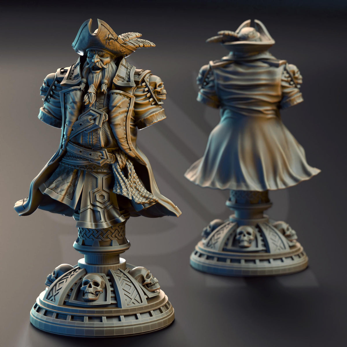 BUST Dwarf Pirate Captain - Baradin Blackbeard 32mm Resin Miniature D&D 3D Print DND Pirate