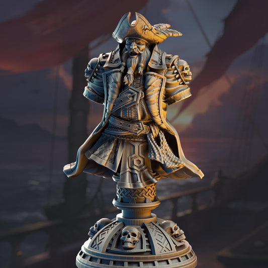 BUST Dwarf Pirate Captain - Baradin Blackbeard 32mm Resin Miniature D&D 3D Print DND Pirate