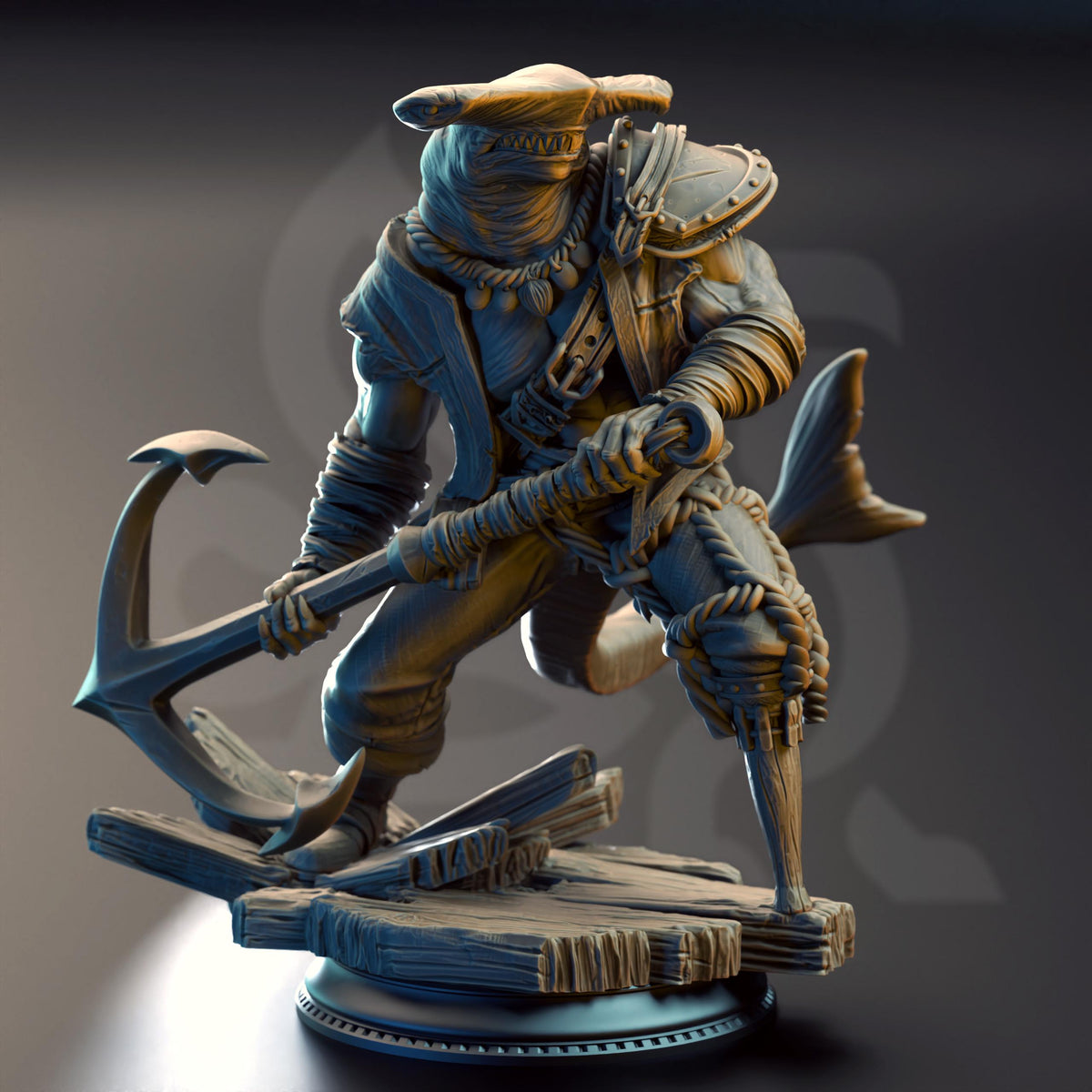 Sharkman Pirate Enforcer - Baz "Smiley" Armstrong 32mm Resin Miniature D&D 3D Print DND