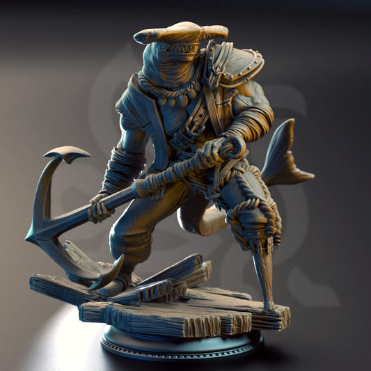 Sharkman Pirate Enforcer - Baz "Smiley" Armstrong 32mm Resin Miniature D&D 3D Print DND