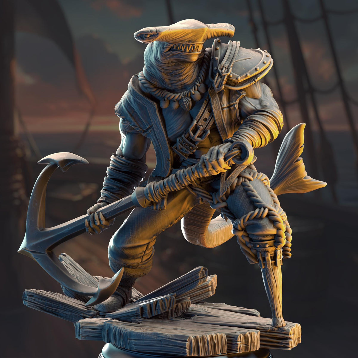 Sharkman Pirate Enforcer - Baz "Smiley" Armstrong 32mm Resin Miniature D&D 3D Print DND