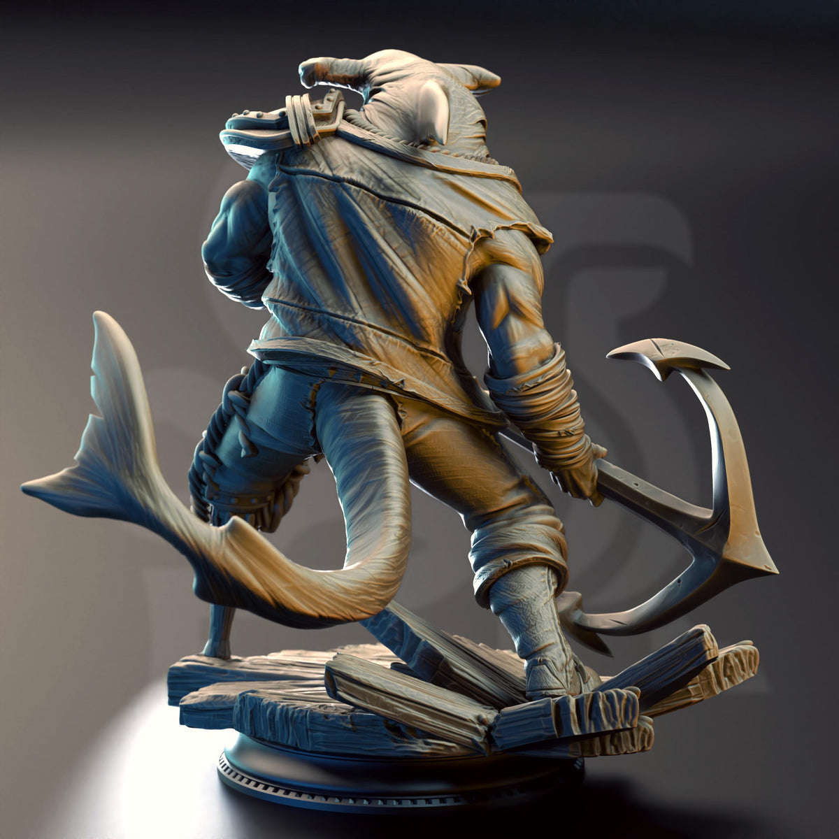 Sharkman Pirate Enforcer - Baz "Smiley" Armstrong 32mm Resin Miniature D&D 3D Print DND