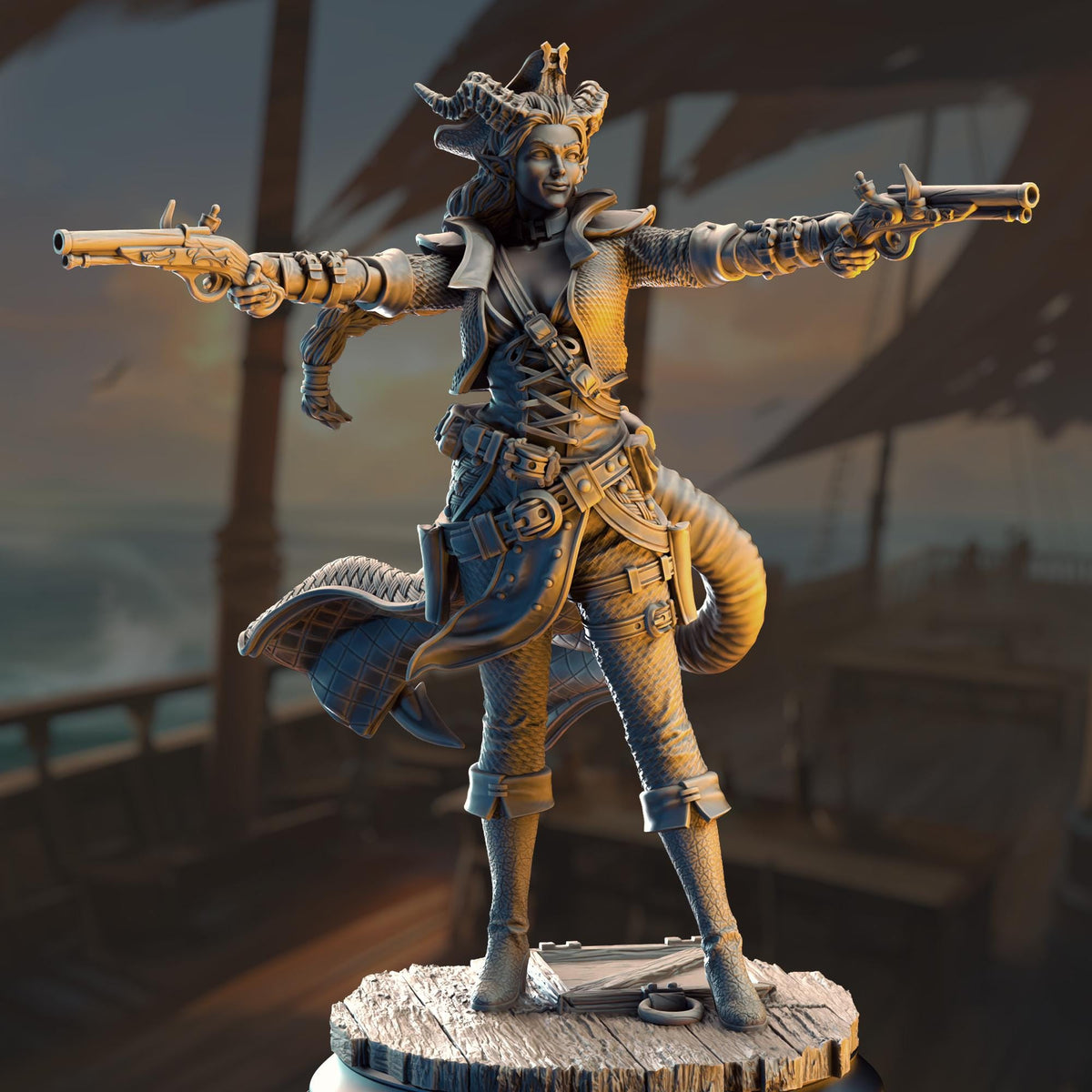 Pirate Tiefling Gunslinger - Trixie “Sureshot” Kelpie 32mm Resin Miniature D&D 3D Print DND