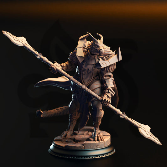 Silver Dragonborn Paladin - Apokris the Resolute 32mm Resin Miniature D&D 3D Print DND Dragonfolk