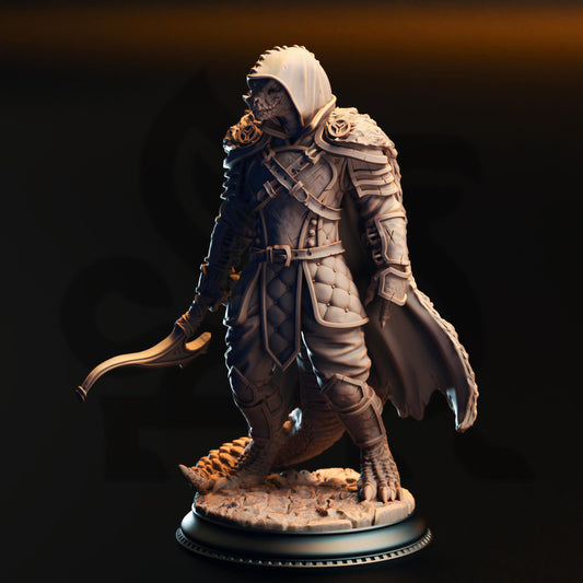 Black Dragonborn Ranger - Gelzik Pad-Foot 32mm Resin Miniature D&D 3D Print DND Dragonfolk