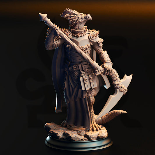 Silver Dragonborn Warlock - Ilvias the Reaper 32mm Resin Miniature D&D 3D Print DND Dragonfolk