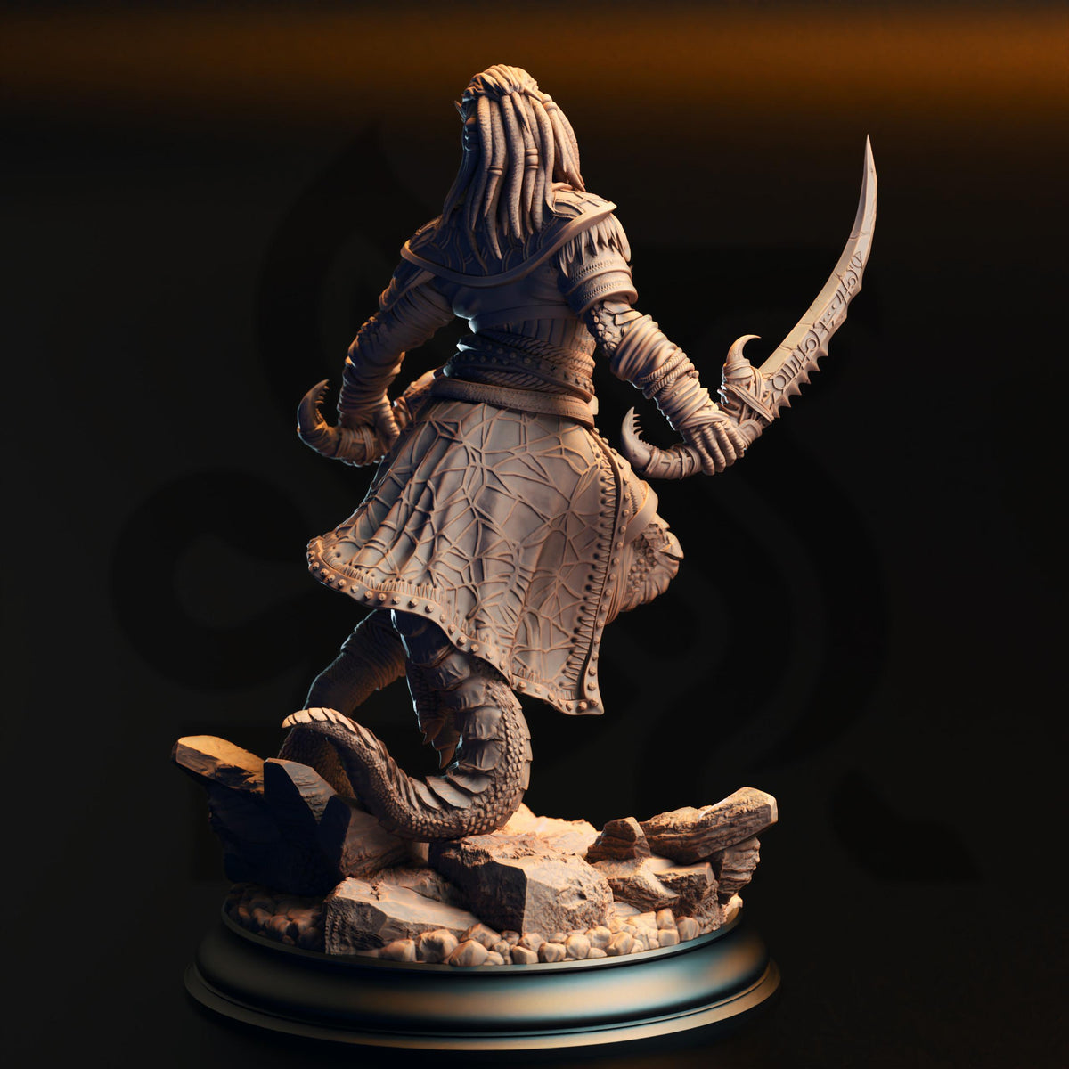 Black Dragonborn Rogue - Kijaa Shadowblade 32mm Resin Miniature D&D 3D Print DND Dragonfolk