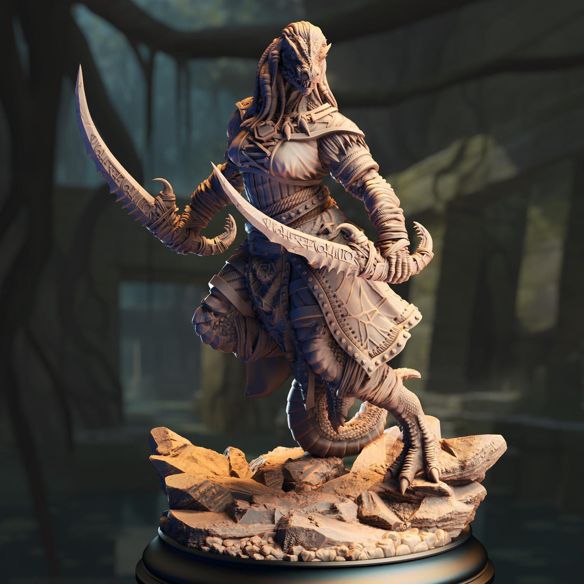 Black Dragonborn Rogue - Kijaa Shadowblade 32mm Resin Miniature D&D 3D Print DND Dragonfolk