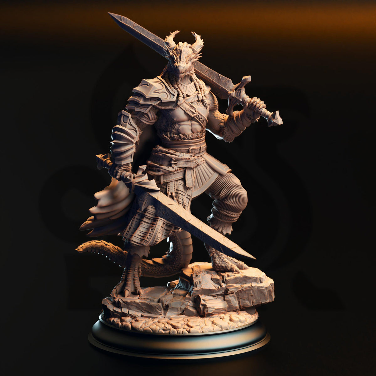 Black Dragonborn Barbarian - Skraa Dark-Eye 32mm Resin Miniature D&D 3D Print DND Dragonfolk