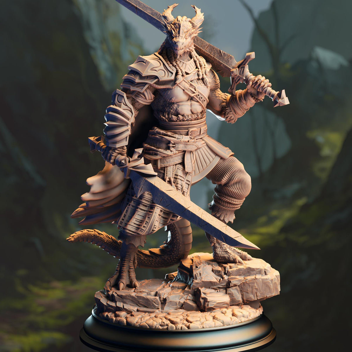Black Dragonborn Barbarian - Skraa Dark-Eye 32mm Resin Miniature D&D 3D Print DND Dragonfolk