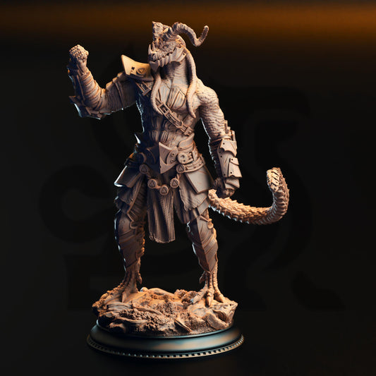 Black Dragonborn Fighter - Vaakrin Steeljaw 32mm Resin Miniature D&D 3D Print DND Dragonfolk
