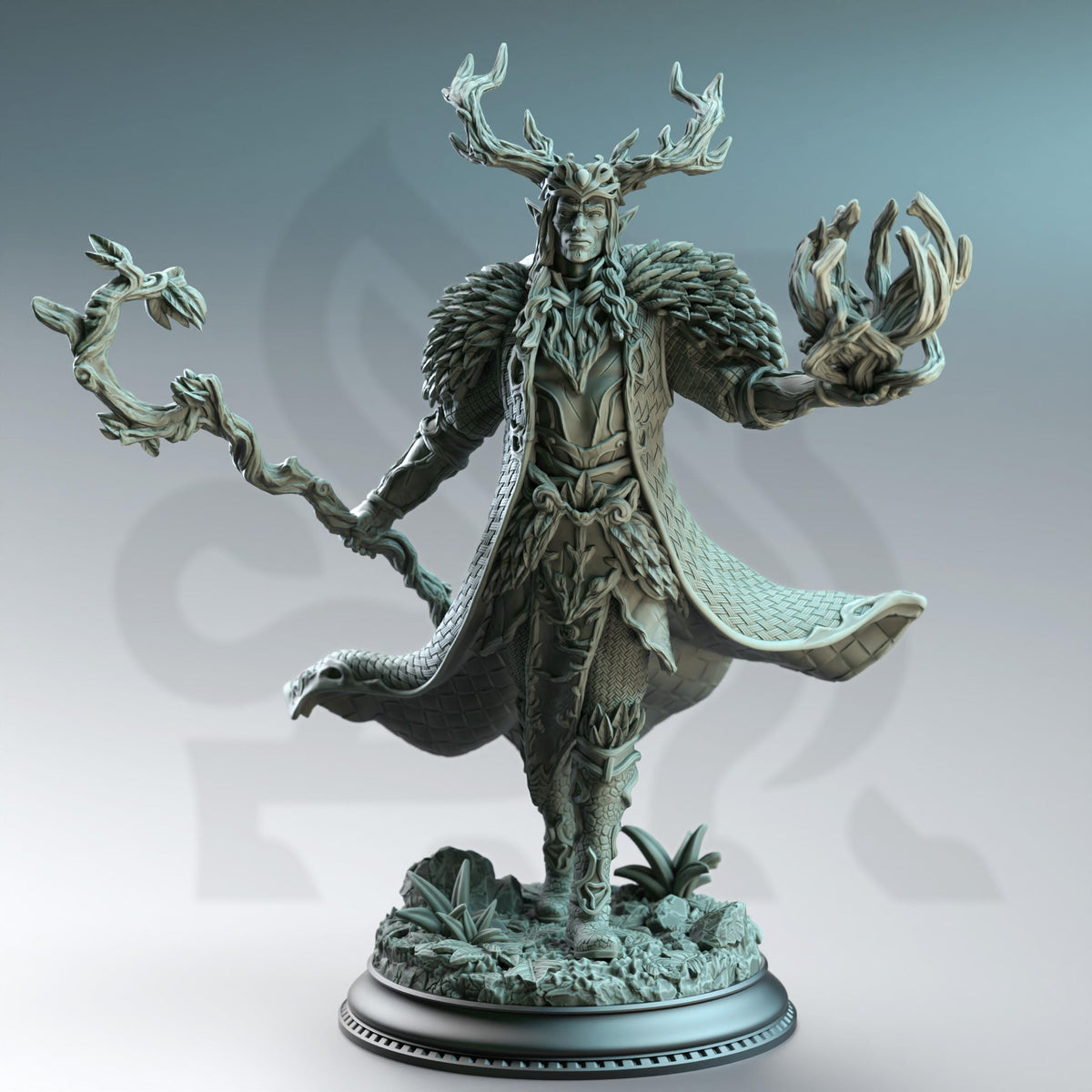Fey Touched Elf Lord - Pontifax the Emerald Eyed 32mm Resin Miniature D&D 3D Print DND Forest