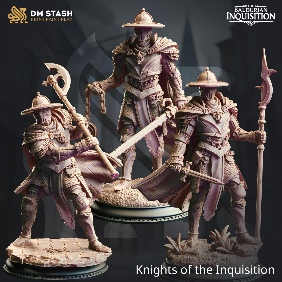 Trio - Knights of the Inquisition 32mm Resin Miniature D&D 3D Print DND Spanish