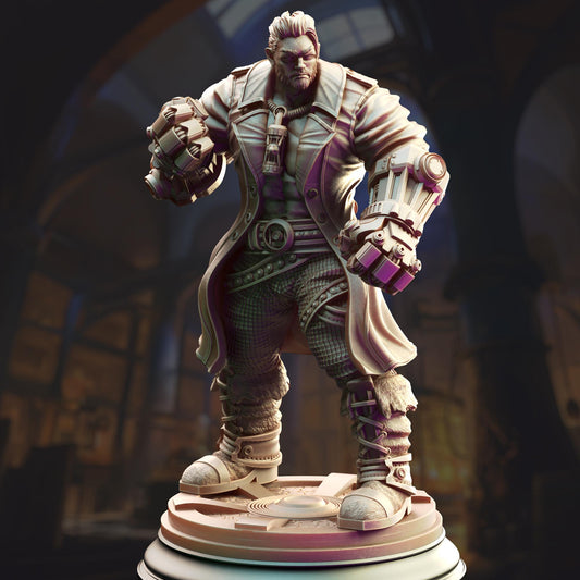 Human Artificer Brawler - Derek Matthews 32mm Resin Miniature D&D 3D Print DND Steampunk
